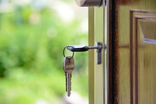 Key in a wooden door